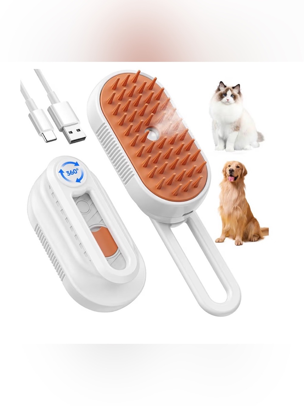 Pet Grooming Deshedding Brush - White and Orange